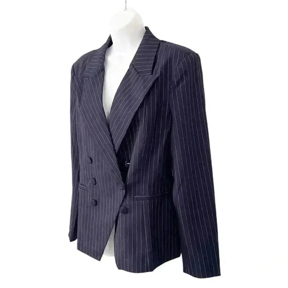 NWT Good American Pinstripe Waisted Blazer Jacket size 3 or Large - Picture 2 of 9